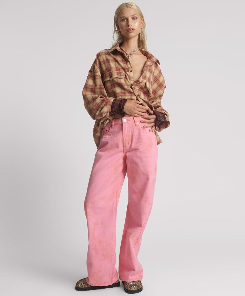 NWT FREE PEOPLE OneTeaspoon Jackson Mid-Rise Wide-Leg Jeans $158 SZ 30 Pink Kiss